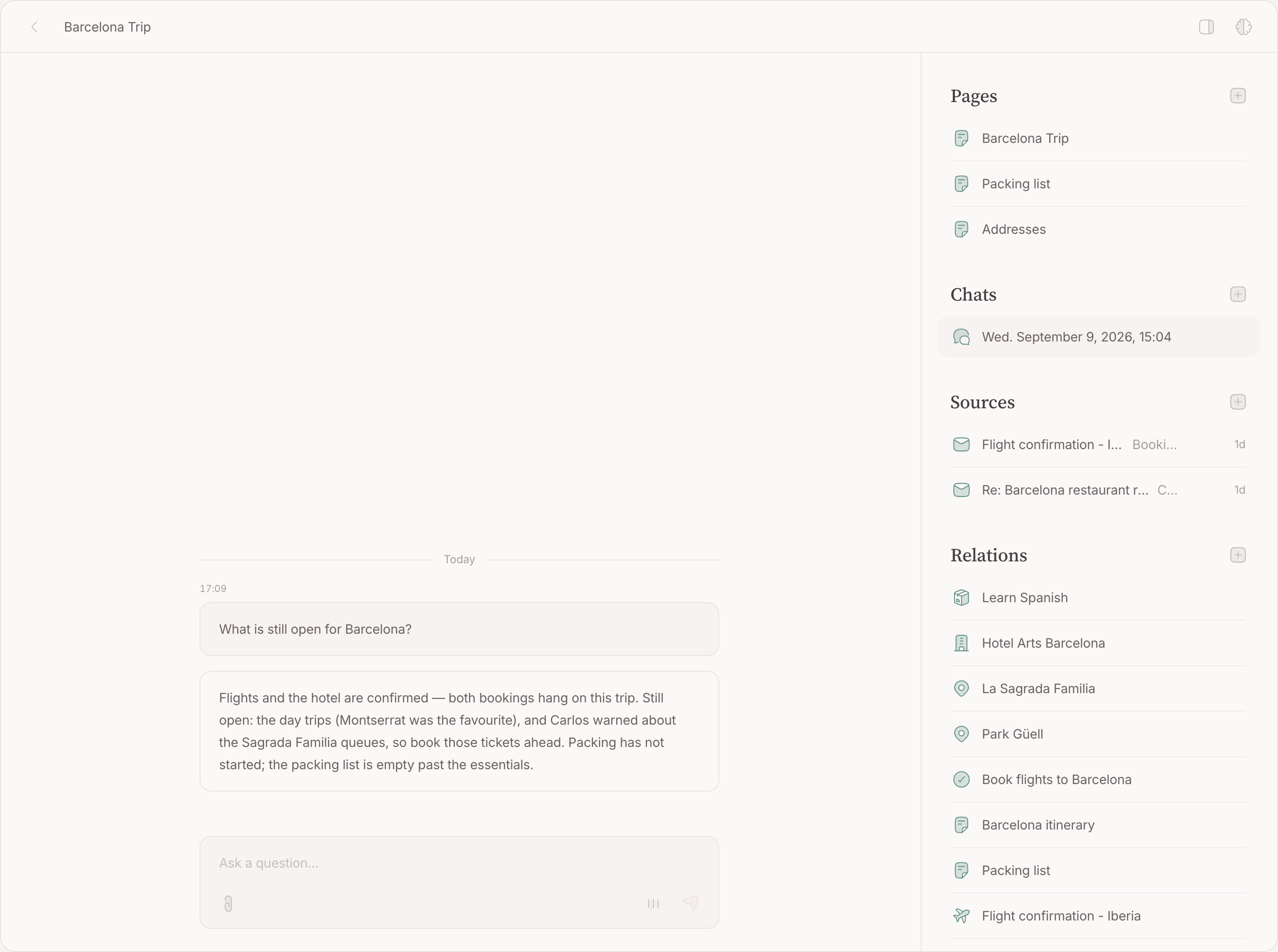 A chat open in place on a node page, with the node still visible beside it