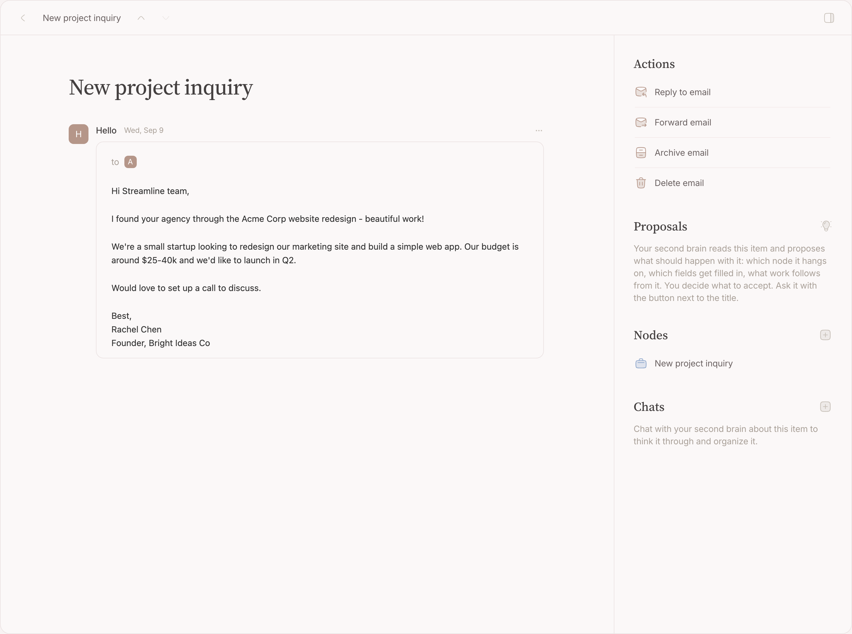 A thread page: the messages, and the sidebar with the nodes it hangs on